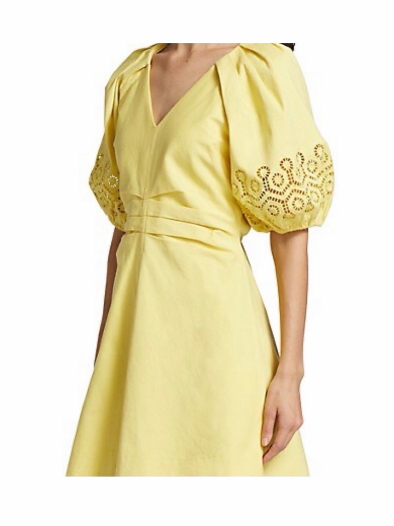 Tanya Taylor Twill Lacey Dress In Daffodil